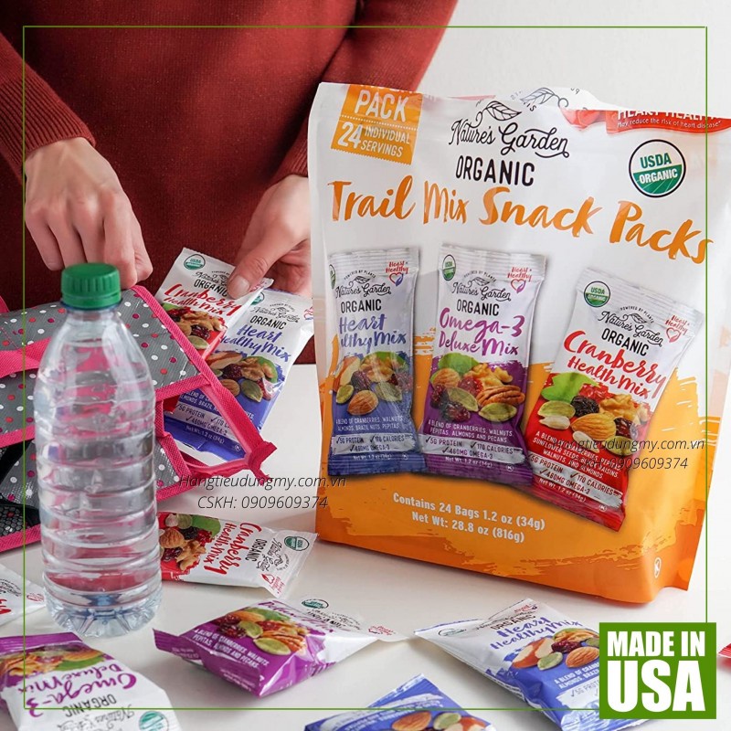 Hạt hữu cơ sấy khô Nature's Garden Organic Trail Mix 816g|Tăng cường năng lượng, Tốt cho tim mạch, Giàu Omega