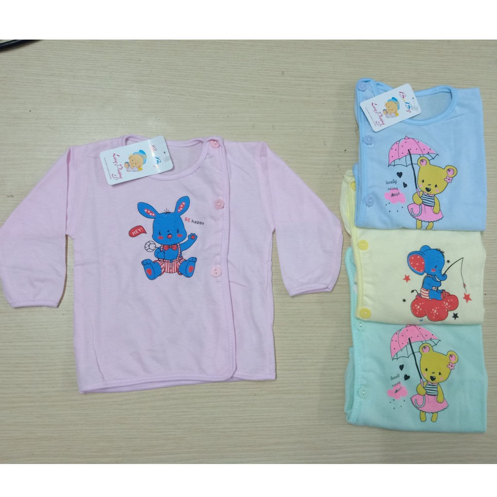 Combo 3 Áo dài tay sơ sinh Baby 100% cotton, cúc cài lệch cho bé