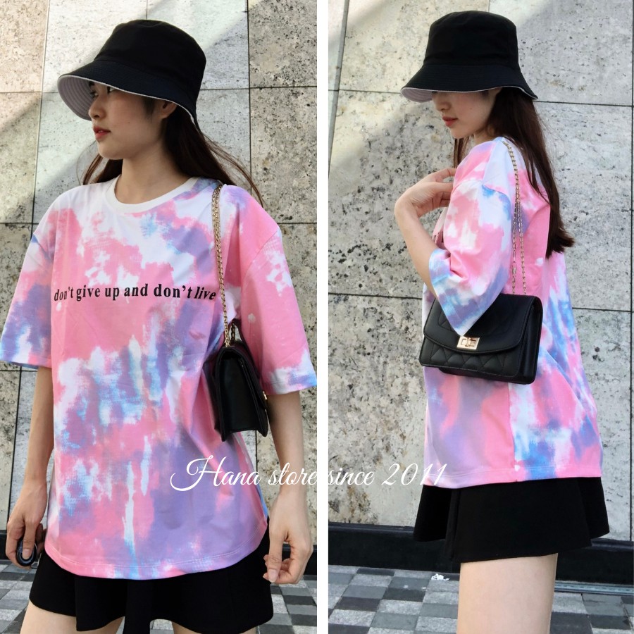 Áo thun tay lỡ / Áo Phông Loang Hồng Xanh màu nhiệt đới Nam Nữ Unisex freesize < 65kg kèm ảnh thật và video | BigBuy360 - bigbuy360.vn