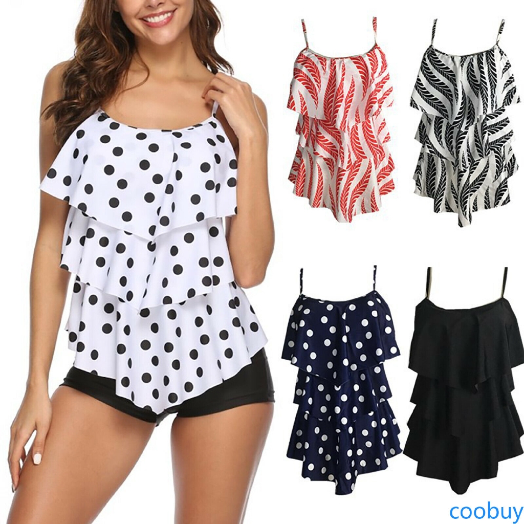 CB❤❤ Women Polka Dot Tankini Padded Swimwear Ruffle Sling Beach Tops Shorts Set | BigBuy360 - bigbuy360.vn