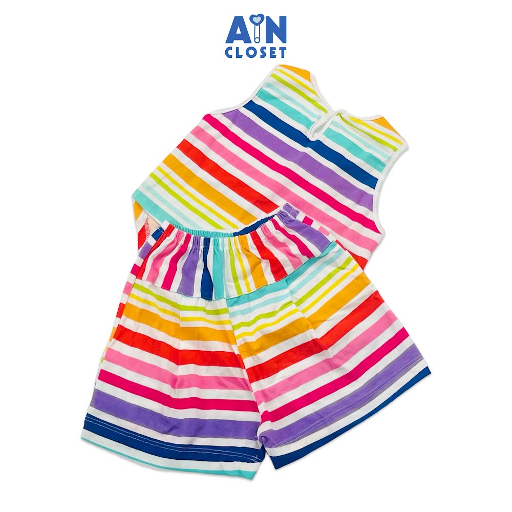 Bộ quần áo ngắn bé gái họa tiết Kẻ nhiều màu thun cotton - AICDBGPD7OF2 - AIN Closet