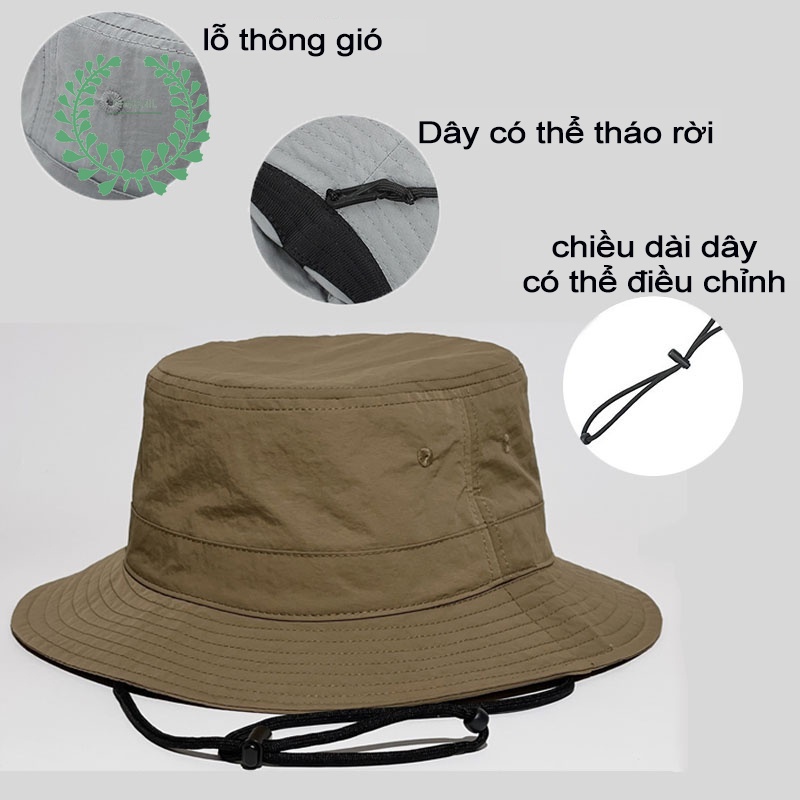 Nón Bucket Unisex Thoáng Khí Khô Nhanh Chống Nước & Gió Có Dây Đeo