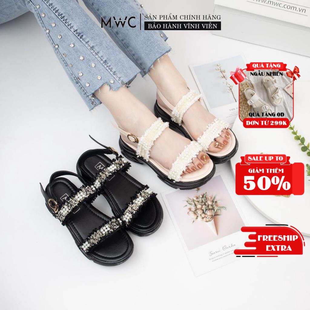 Giày sandal nữ quai dạ hoạt tiết ren MWC NUSD- 2801