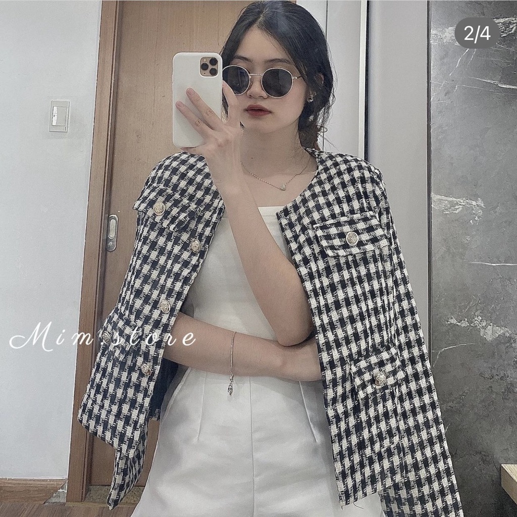 [ MẪU HÓT ] Áo khoác dạ nữ kẻ sọc caro sang chảnh.áo Khoác dạ nữ kẻ caro dáng ngắn tiểu thư