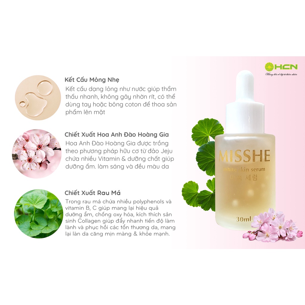 Serum dưỡng trắng MISSHE an toàn với mọi loại da, phù hợp với mọi loại da bởi chiết xuất hoàn toàn từ thiên nhiên