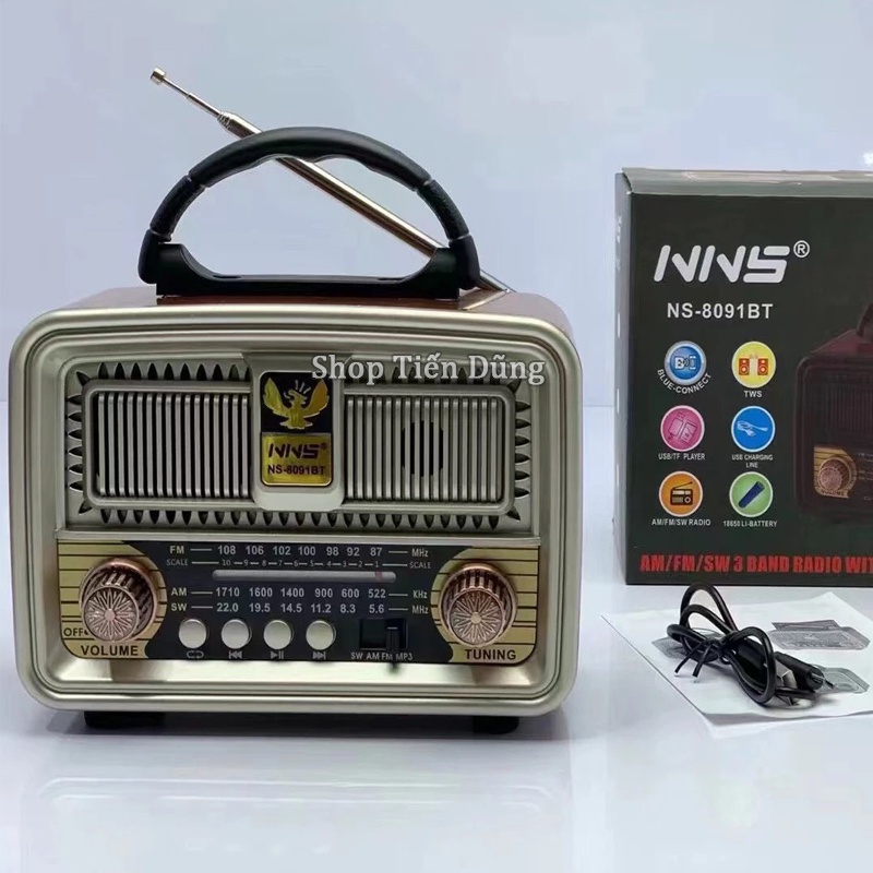 Đài Radio FM NNS SN 8091BT Bluetooth V5.0 Hỗ Trợ Sóng FM AW AM Cổng USB, thẻ nhớ TF- Loa bluetooth SN 8091 chạy pin sạc