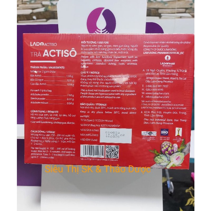 Trà Actisô Ladophar. Hộp 100 túi lọc. giúp mát gan, lợi tiểu, giải nhiệt.
