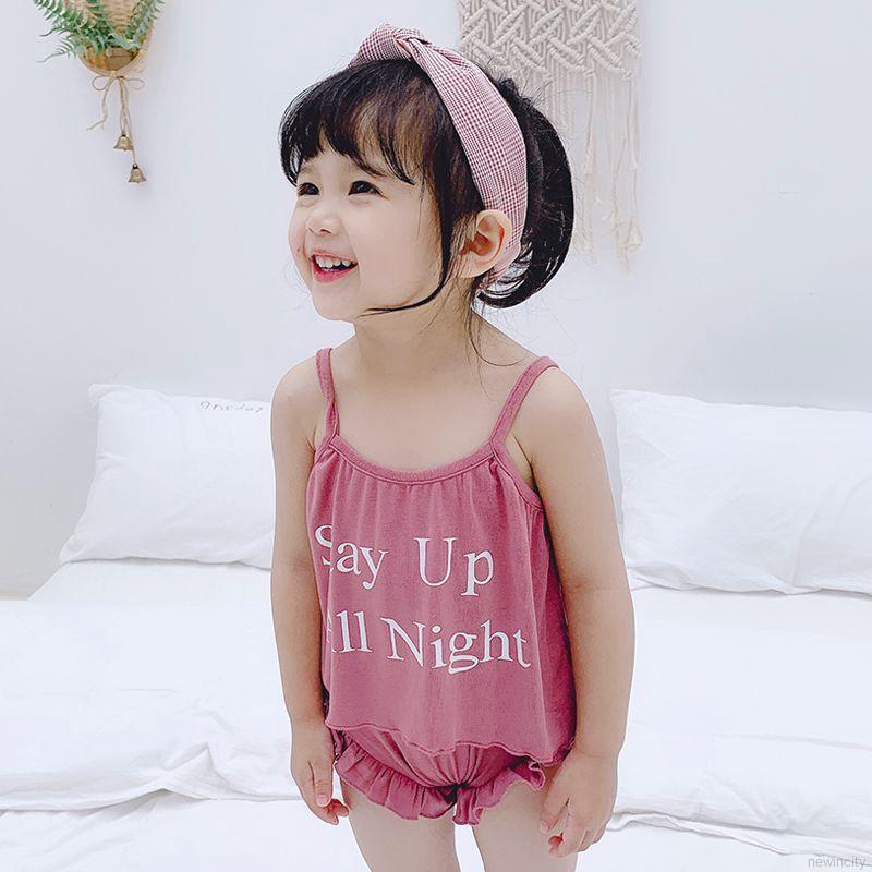 Set áo hai dây in chữ thời trang + quần đùi thời trang mùa hè dành cho bé gái