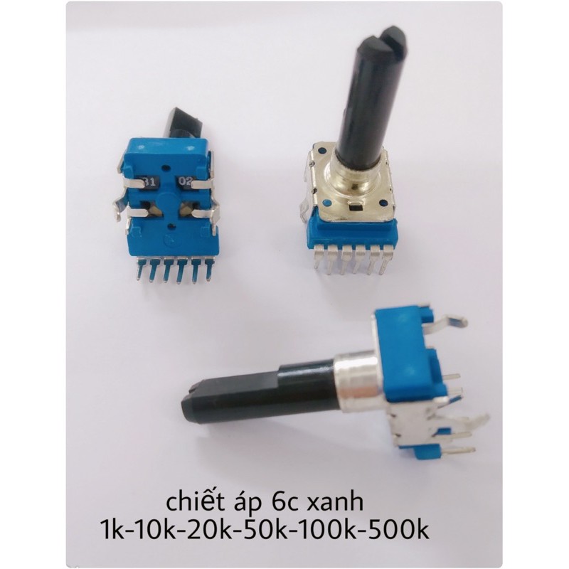 10 Chiết áp 6 chân vuông xanh cán vát - cán tròn các loại