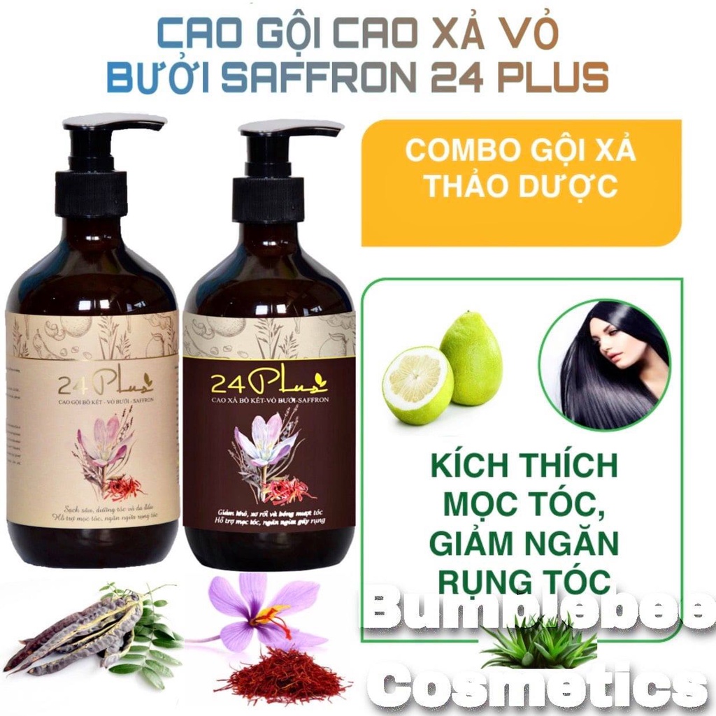 Bộ Cao Gội - Xả Bồ Kết Vỏ Bưởi Saffron 24 Plus 500ml