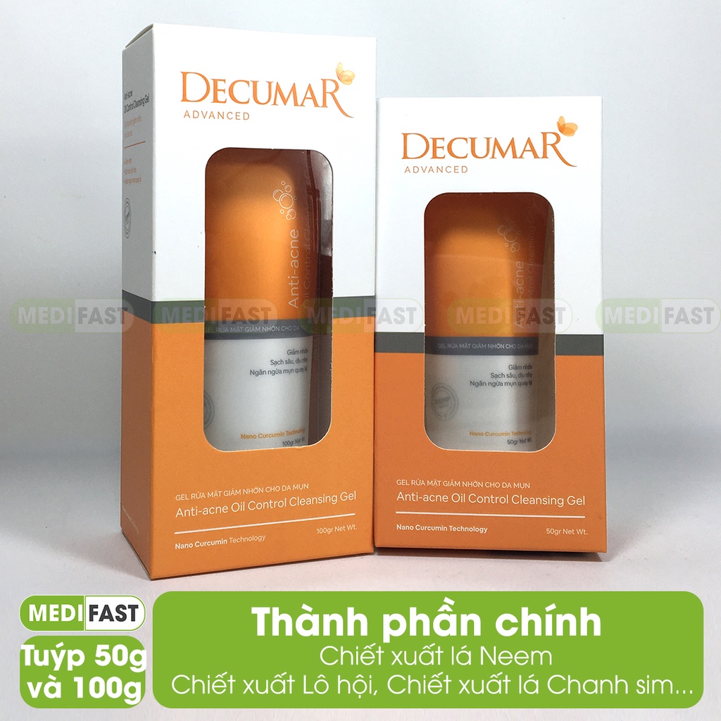 Sữa rửa mặt ngừa mụn DECUMAR ADVANCED Kiểm soát bã nhờn, giảm mụn thâm từ tinh chất nghệ Nano Curcumin