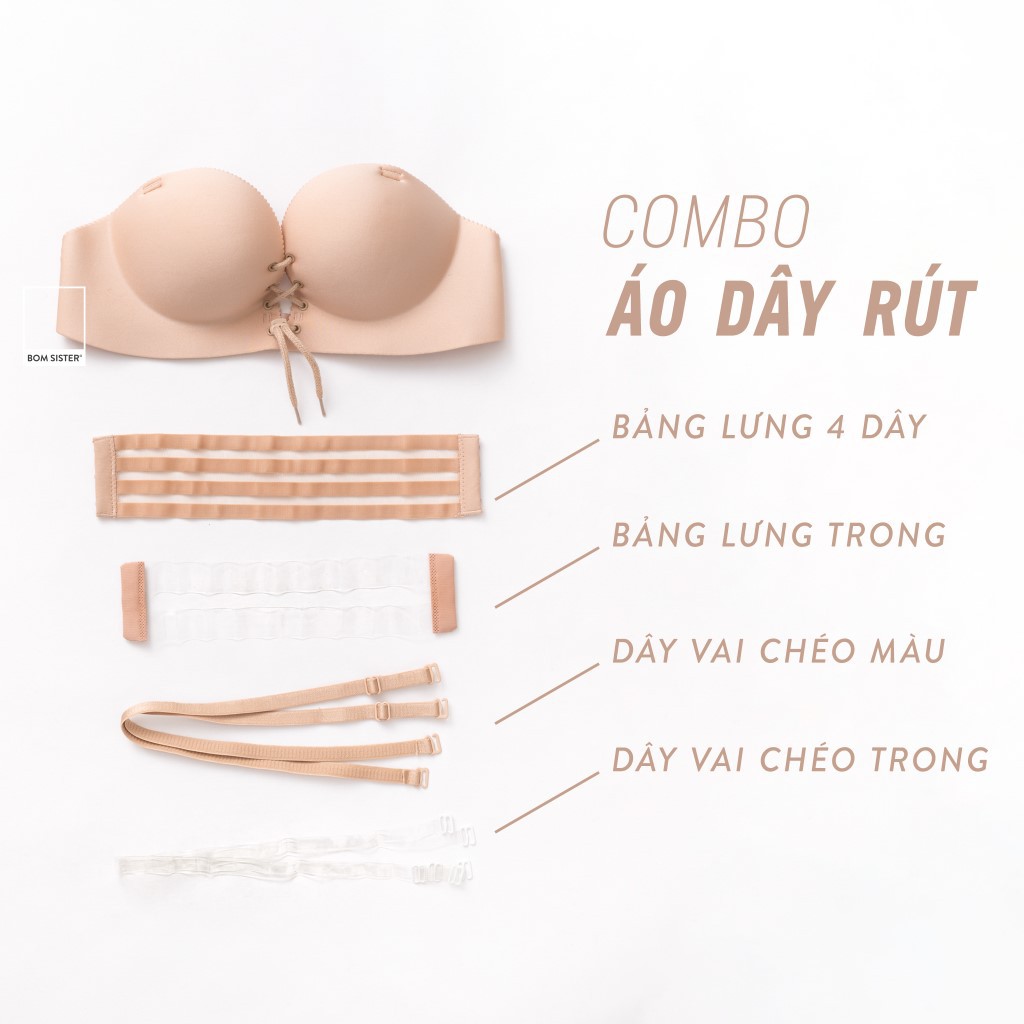 Áo Lót Cup Ngang Su Đúc Mút Bàn Tay Kèm Dây Rút Nâng Ngực Tạo Khe Chữ V BOM SISTER MU2504