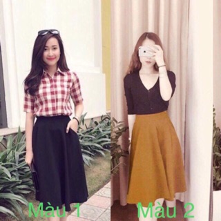 Bán sỉ váy xoè midi có túi sườn công sở