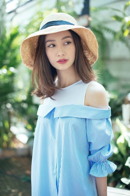 Đầm sơ mi bẹt vai phối vải Marc Fashion | BigBuy360 - bigbuy360.vn