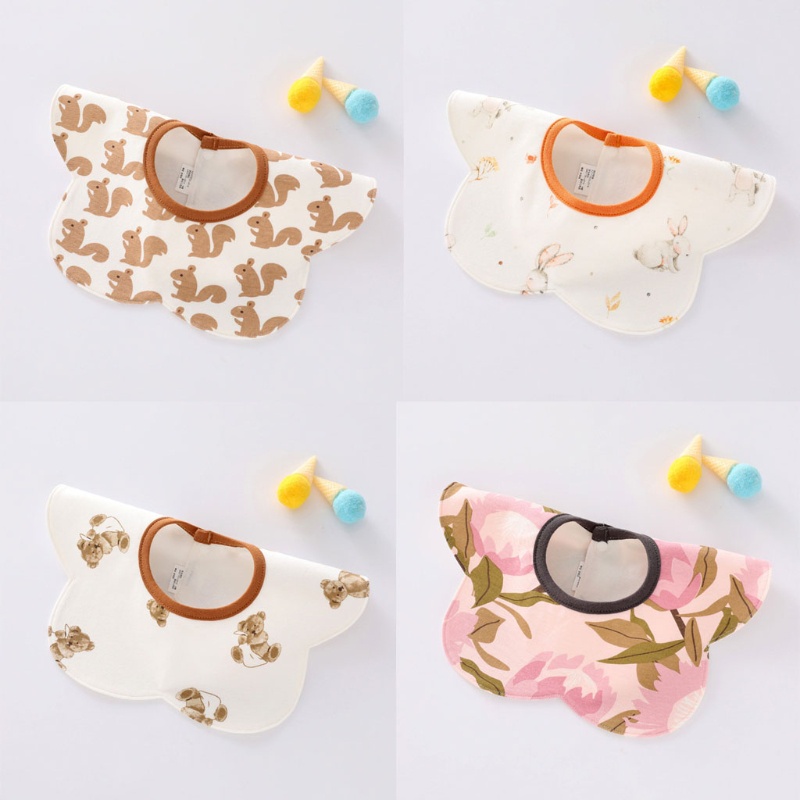 Khăn Bandana Hai Lớp In Họa Tiết Hoa Hoạt Hình Xoay 360 Độ ​​° Yếm Ăn Cotton Mềm Mại Có Thể Xoay Được Tiện Dụng Cho Bé