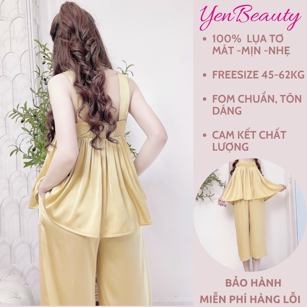 Đồ Bộ Lụa/Lanh/Satin Lửng Mặc Ở Nhà Nữ - Bộ Ngủ Nữ 2 Dây BabyDoll Mặc Nhà Mùa Hè, Nhiều Màu Dễ Thương, YENBEAUTY