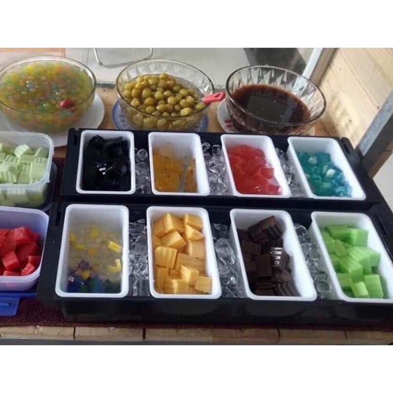 Khay đựng thạch, trái cây, topping 6 ngăn