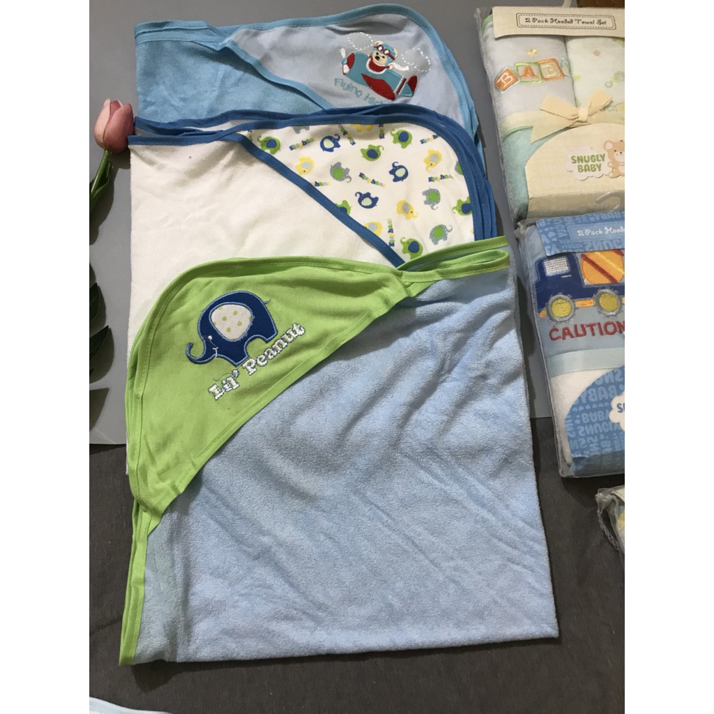 THANH LÝ (HÀNG KO ĐỔI TRẢ) Set 2 chăn ủ có mũ sơ sinh Snugly Baby 65*65cm