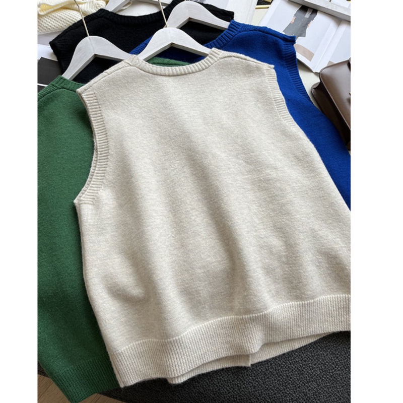 Áo Sweater Dệt Kim Sát Nách Dáng Rộng Màu Trơn Kiểu Hàn Quốc Thời Trang Mùa Thu Năng Động