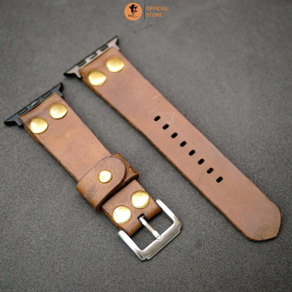 Dây đồng hồ Apple Watch, iWatch, iPhone Watch Da Bò Sáp Ngựa Điên RAM Leather Pilot Rivet Bền Đẹp