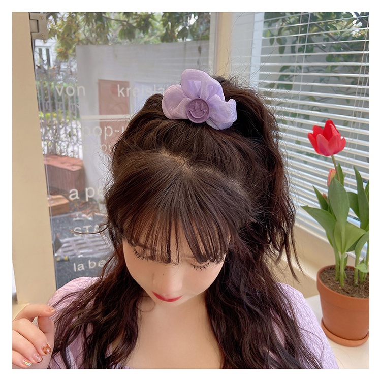 Dây Cột Tóc Cao Su Bản Lớn In Họa Tiết Hoạt Hình Gấu Trái Tim Màu Xanh Dương