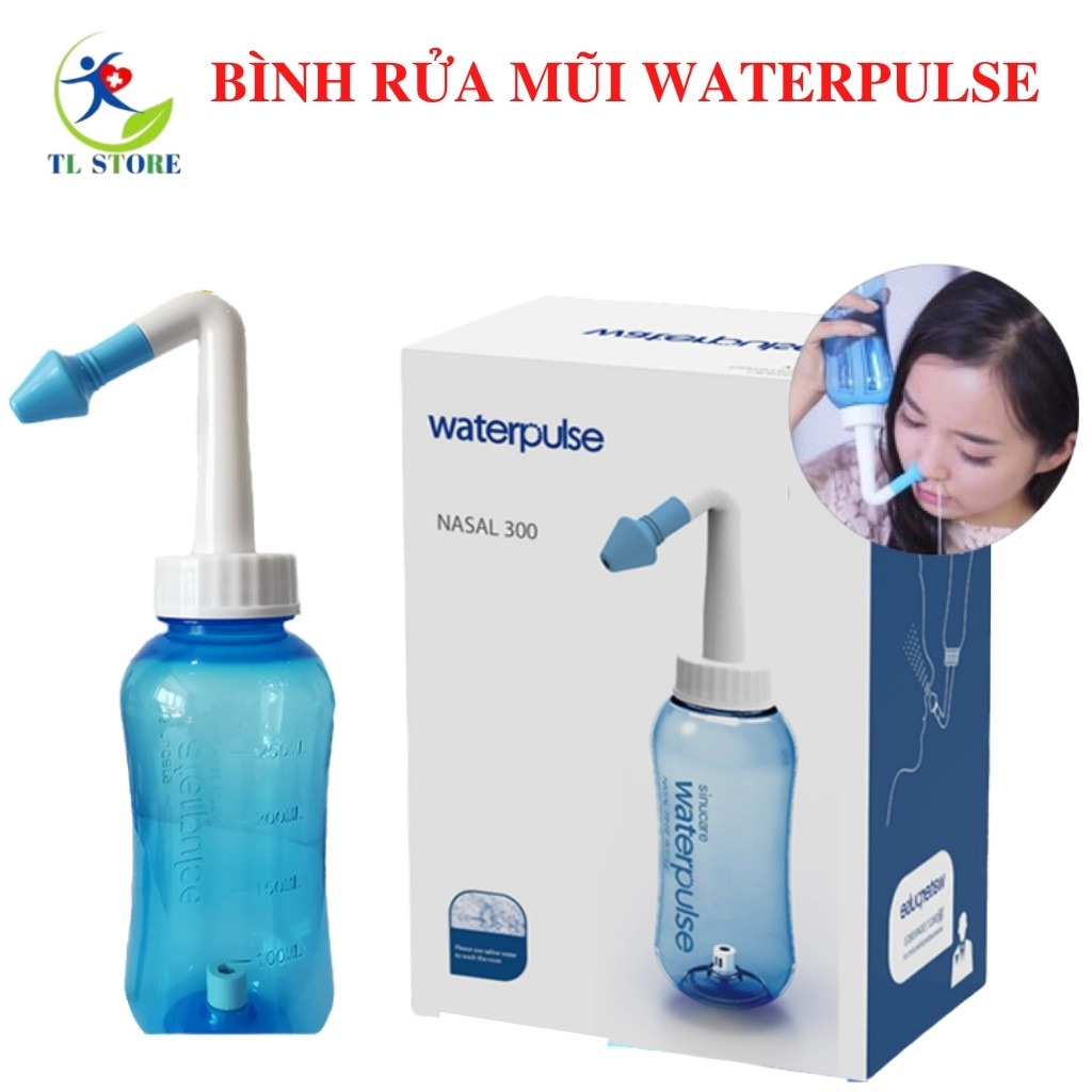 Bình rửa mũi cao cấp Waterpulse với 2 đầu van rửa mũi cho người lớn và trẻ em - Tặng 2 gói muối bạc nano chuyên dụng