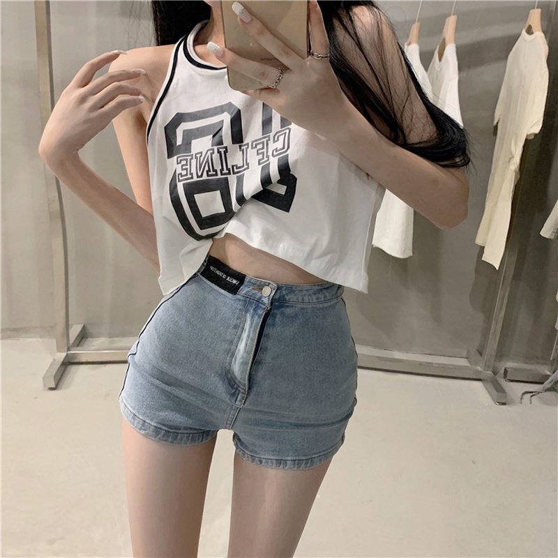 Quần Short Denim Lưng Cao Ống Rộng Thời Trang Retro Hàn Quốc Cho Nữ