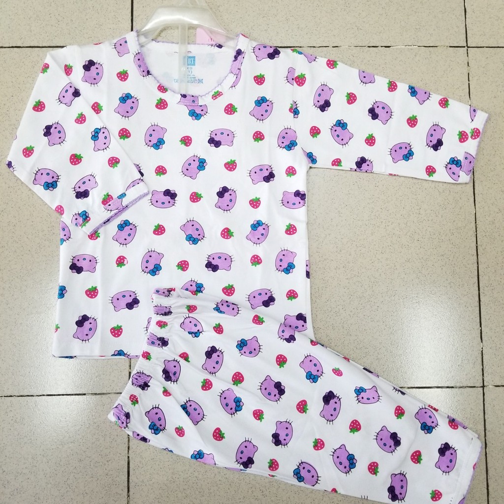 Bộ thun cotton tay dài in kitty toàn thân cho bé gái