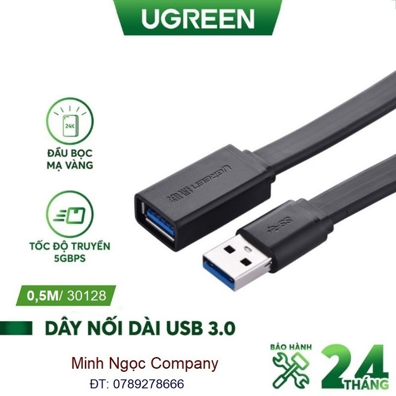 Dây nối dài USB 3.0 mạ vàng dây dẹt Ugreen 30128 dài 0,5m - Hàng Chính Hãng