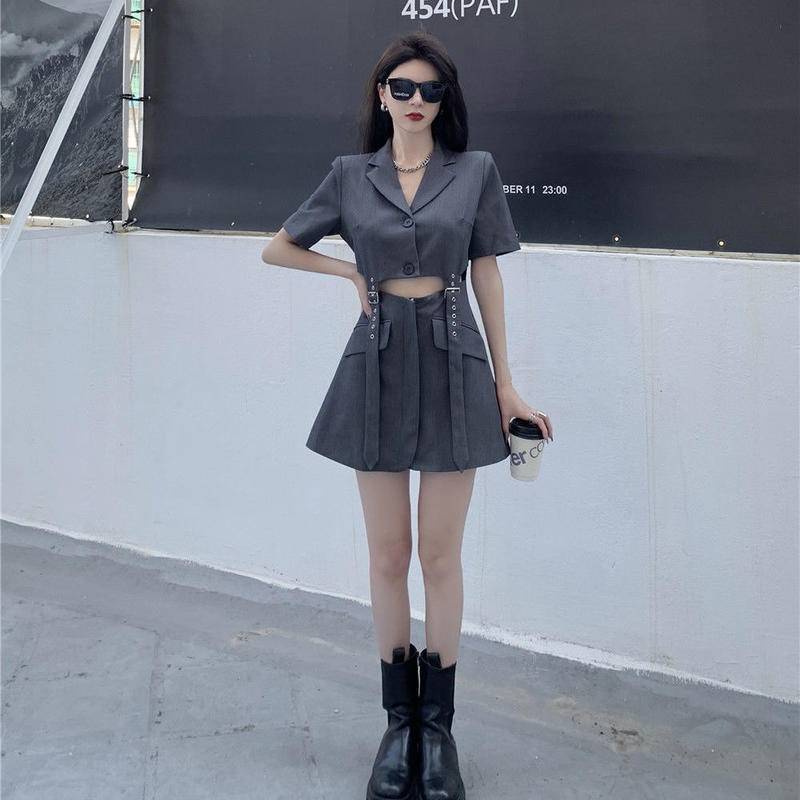 Váy Hai Mảnh Thắt Lưng Giả Cổ Điển Mùa Hè Đầm Thời Trang Thiết Kế Khoét Lỗ Cho Nữ