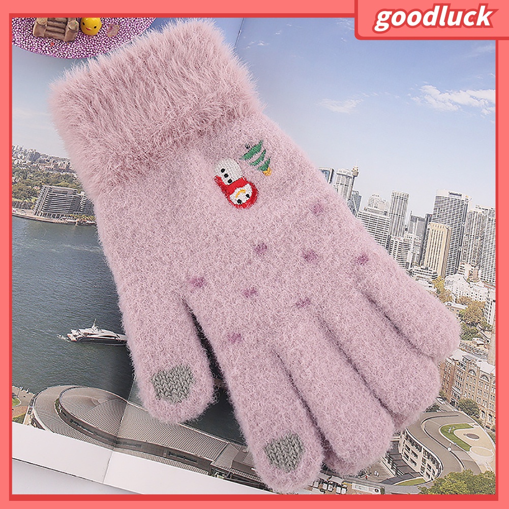 Găng Tay Dệt Kim Giữ Ấm Mùa Đông Họa Tiết Người Tuyết Cây Thông Màn Hình Cảm Ứng Dành Cho Nữ