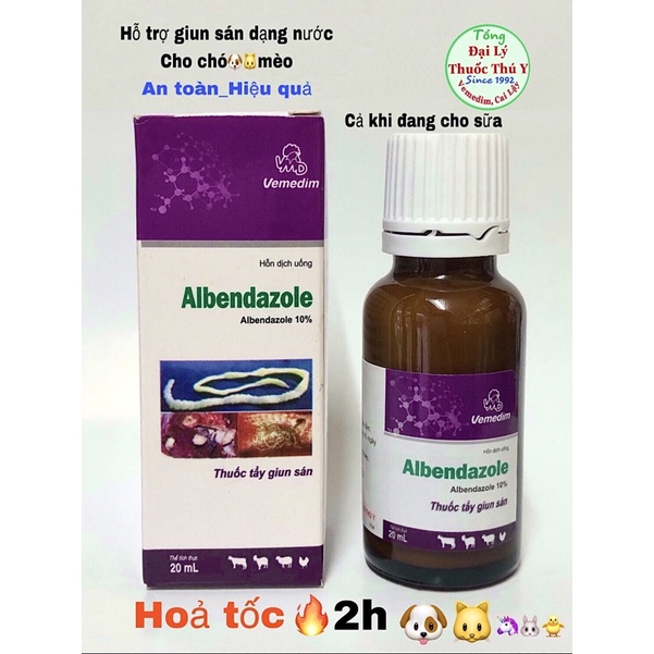 1chai albendazole 20ml_chó mèo uống tiêu hoá tốt x.o g.iun san