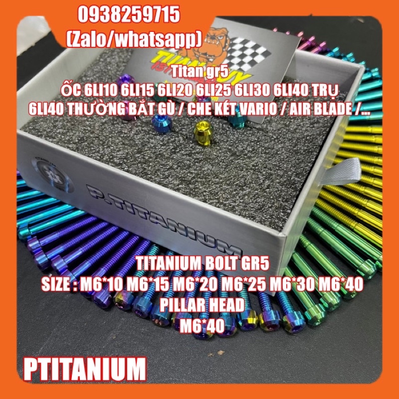 Ốc titan gr5 6li trụ 6li10 6li15 6li20 6li25 6li30 6li35 6li40 ( titanium 6x10 6x15 6x20 6x25 6x30 6x35 6x40 pillar head