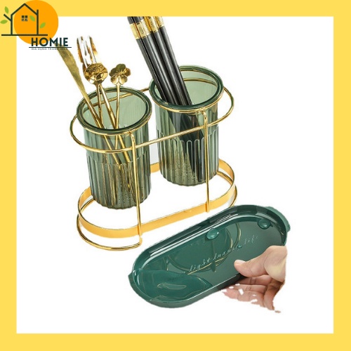 Bộ Khay Ống Nhưa Đựng Thìa Đũa Phong Cách Sang Trọng Kèm Khay Hứng Nước
