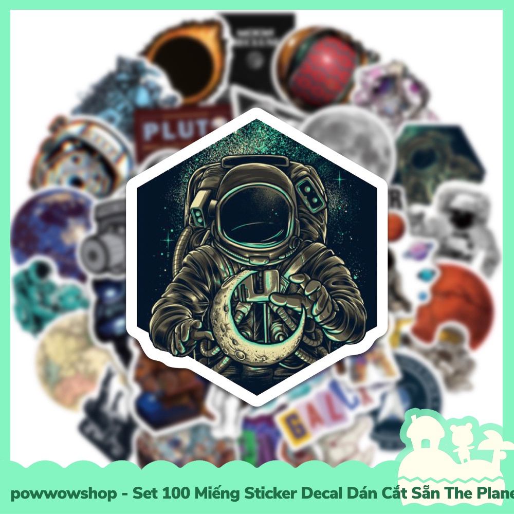 [Sẵn VN - Hỏa Tốc] Set 100 Miếng Sticker Decal Cắt Sẵn DIY Dán Trang Trí Vật Dụng Mẫu The Planets &amp; The Cats