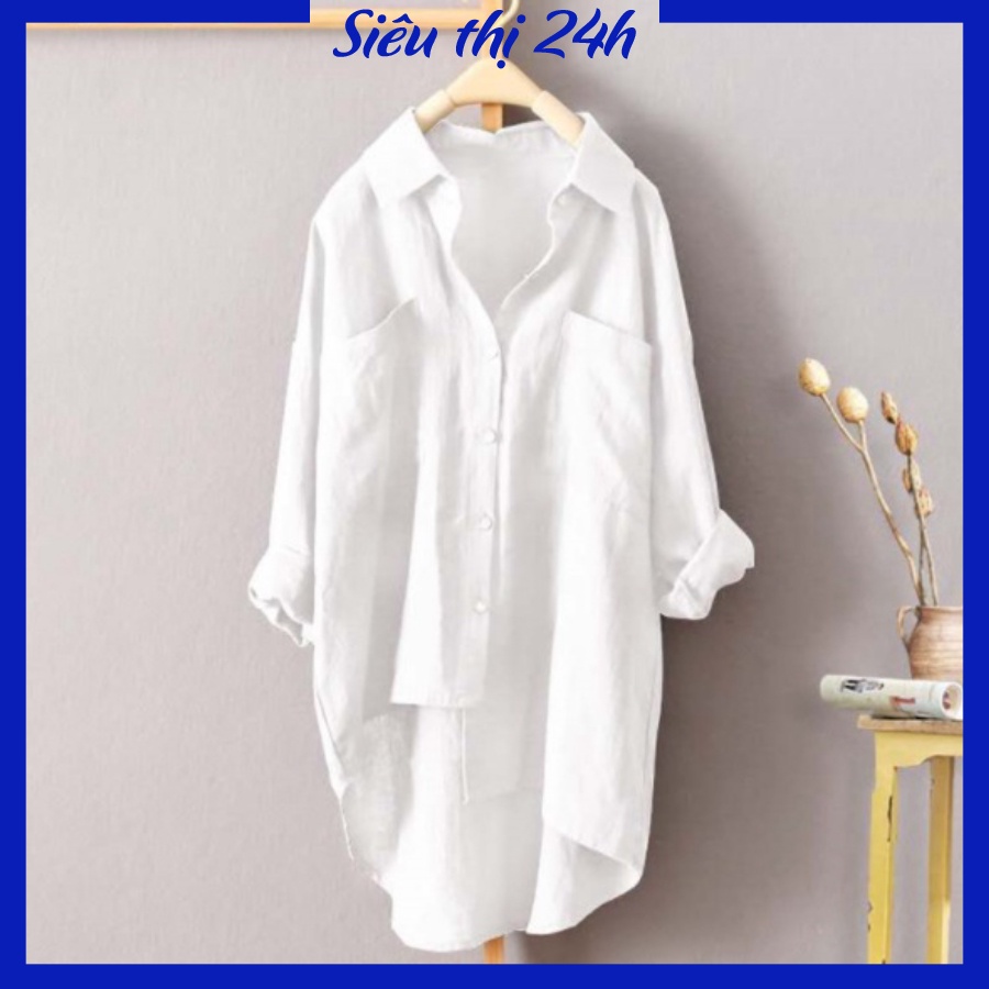 Áo sơ mi nữ dài tay form rộng bigsize chất liệu đũi Siêu thị 24 giờ, kiểu dáng độc lạ, sang chảnh SMH.31 | BigBuy360 - bigbuy360.vn