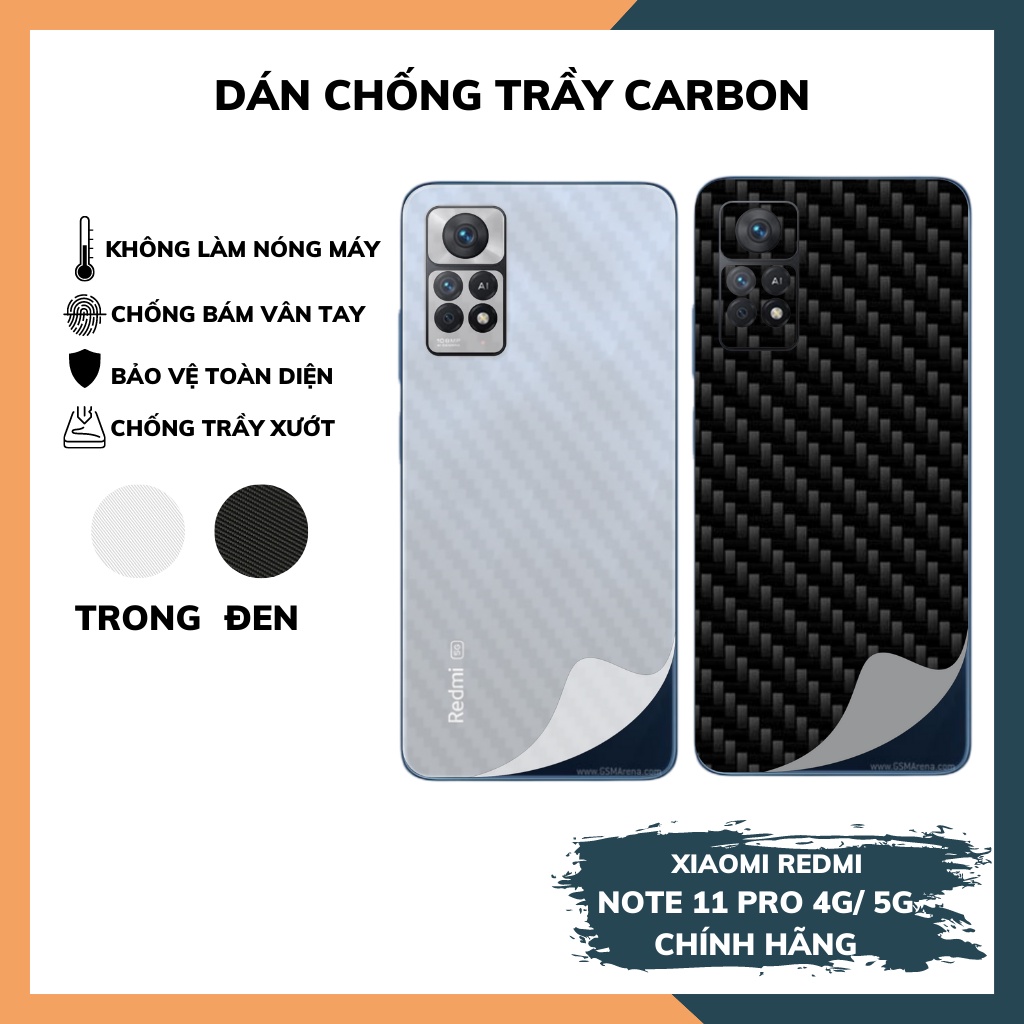Dán mặt sau điện thoại xiaomi redmi note 11 pro 5g quốc tế decal carbon fiber chống trầy,tản nhiệt tốt