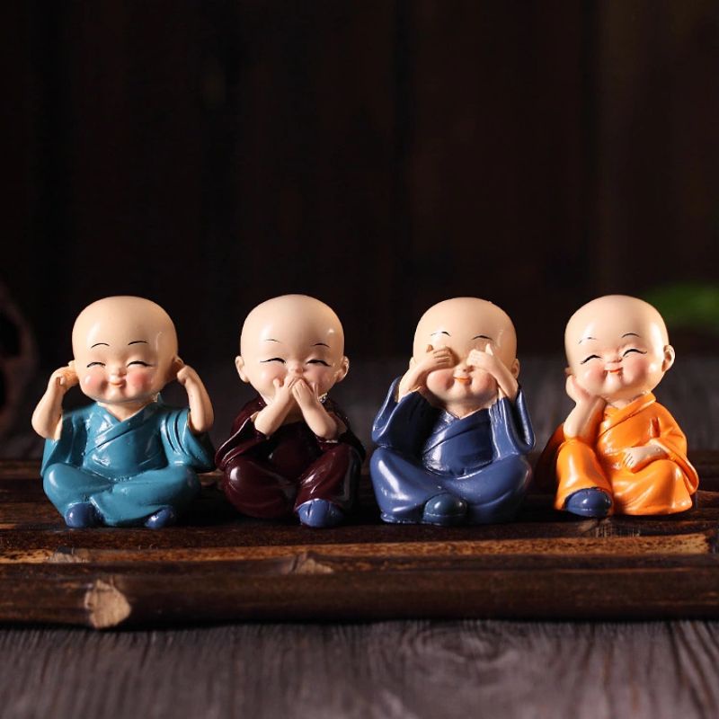 Bộ Tượng Chú Tiểu Tứ Không - Phật Phong Thủy 4 Tư Thế - Trang Trí Xe Hơi Bàn Làm Việc