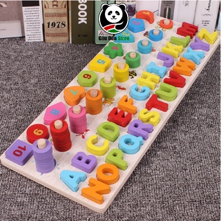 [ Quà Tặng Tranh Ghép 3D] Bộ Giáo Cụ Montessori 4in1 Giúp Bé Học Chữ Cái, Hình Khối, Số