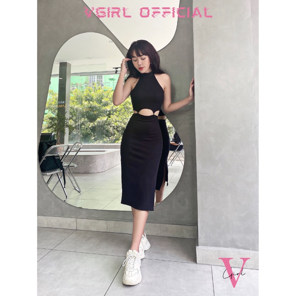 Set áo croptop nữ cổ yếm kèm chân váy xẻ tà ôm body VGIRL mặc được 2 kiểu [ẢNH ĐỘC QUYỀN]