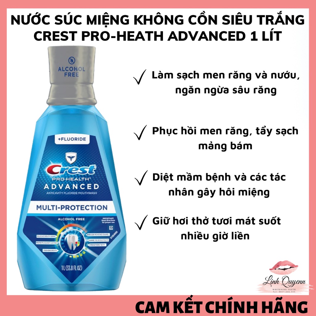 Nước súc miệng Crest không cồn Crest Pro Health Advanced Multi Protection/ Glamorous White 1000ML