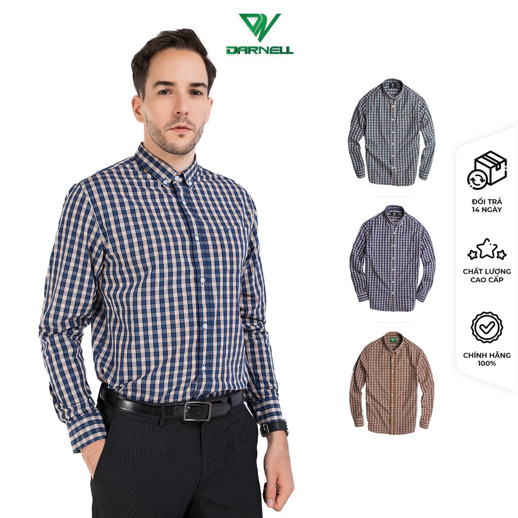Áo sơ mi nam DARNELL, áo tay dài kẻ caro chất cotton cao cấp bền đẹp DN0040