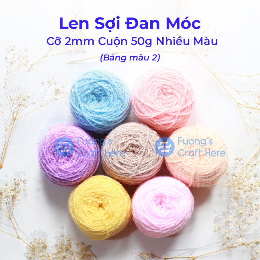 Len Sợi Đan Móc Cỡ 2mm Cuộn 50 gram (Bảng Màu 2)