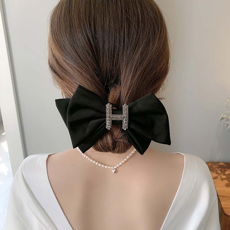 Kẹp Tóc Hình Nơ Lớn Đính Đá Thanh Lịch Cho Nữ