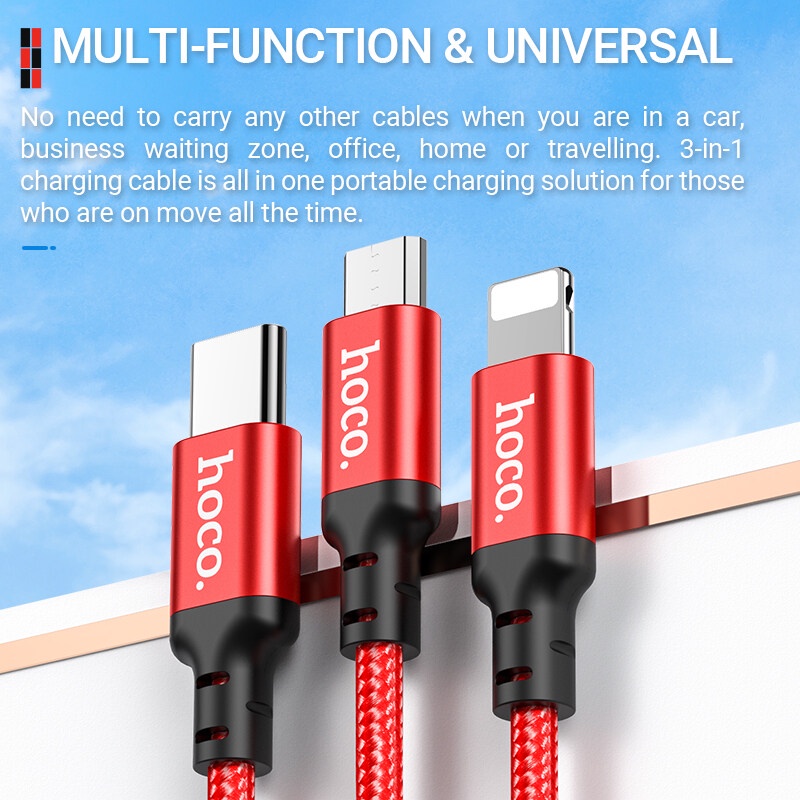 Cáp sạc điện thoại HOCO. X14 3 trong 1 cho HUAWEI Xiaomi OPPO Vivo
