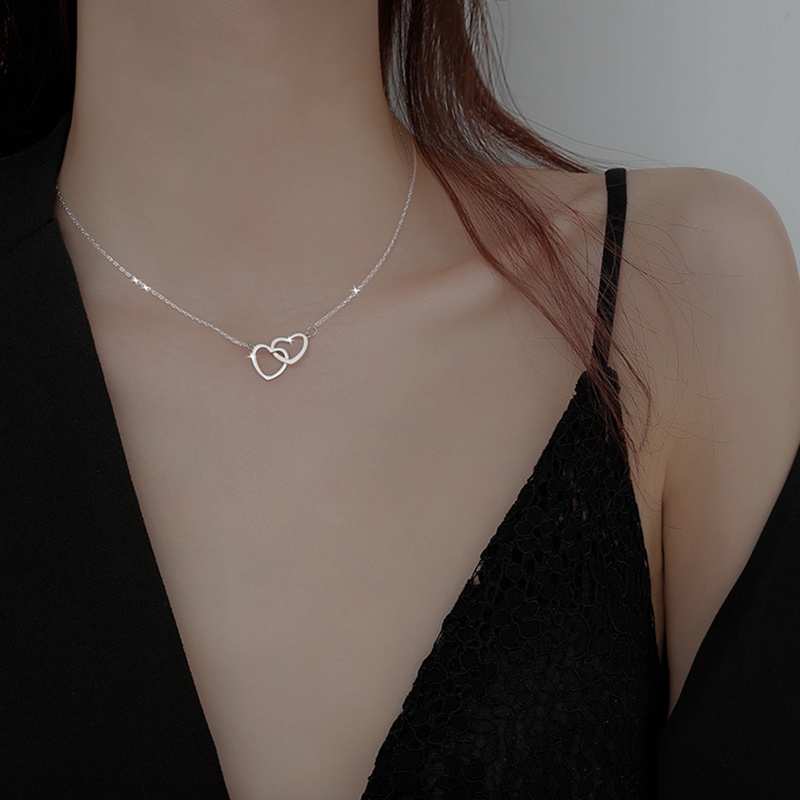 Vòng cổ Thép Không Gỉ Mặt Hình Trái Tim Lồng Vào Nhau Sang Trọng Thời Trang Cho Nữ