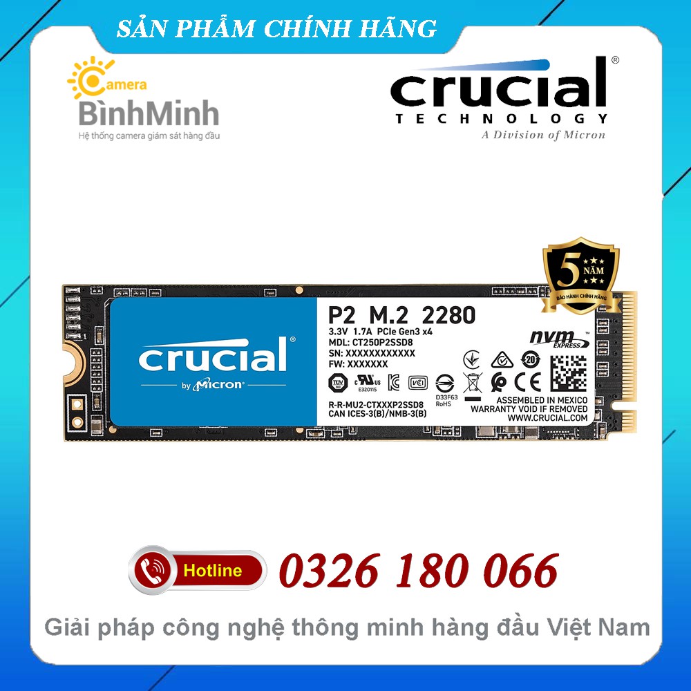 Ổ Cứng SSD 500GB 1TB 2TB Crucial P2  NVMe M2 PCIe Gen3 x4 2280  - BH 3 Năm