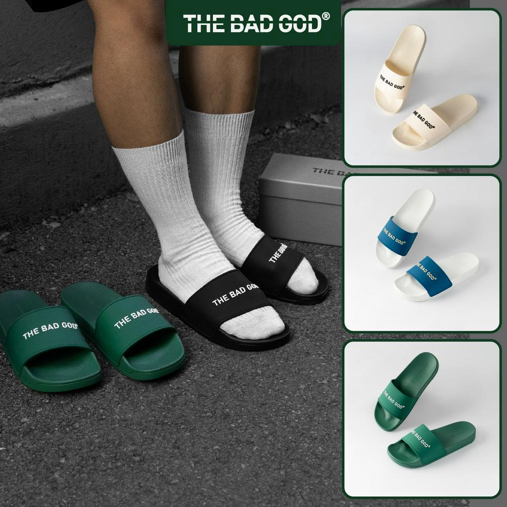 Dép quai ngang slipper The Bad God Basic fullbox chữ trắng X01 Black