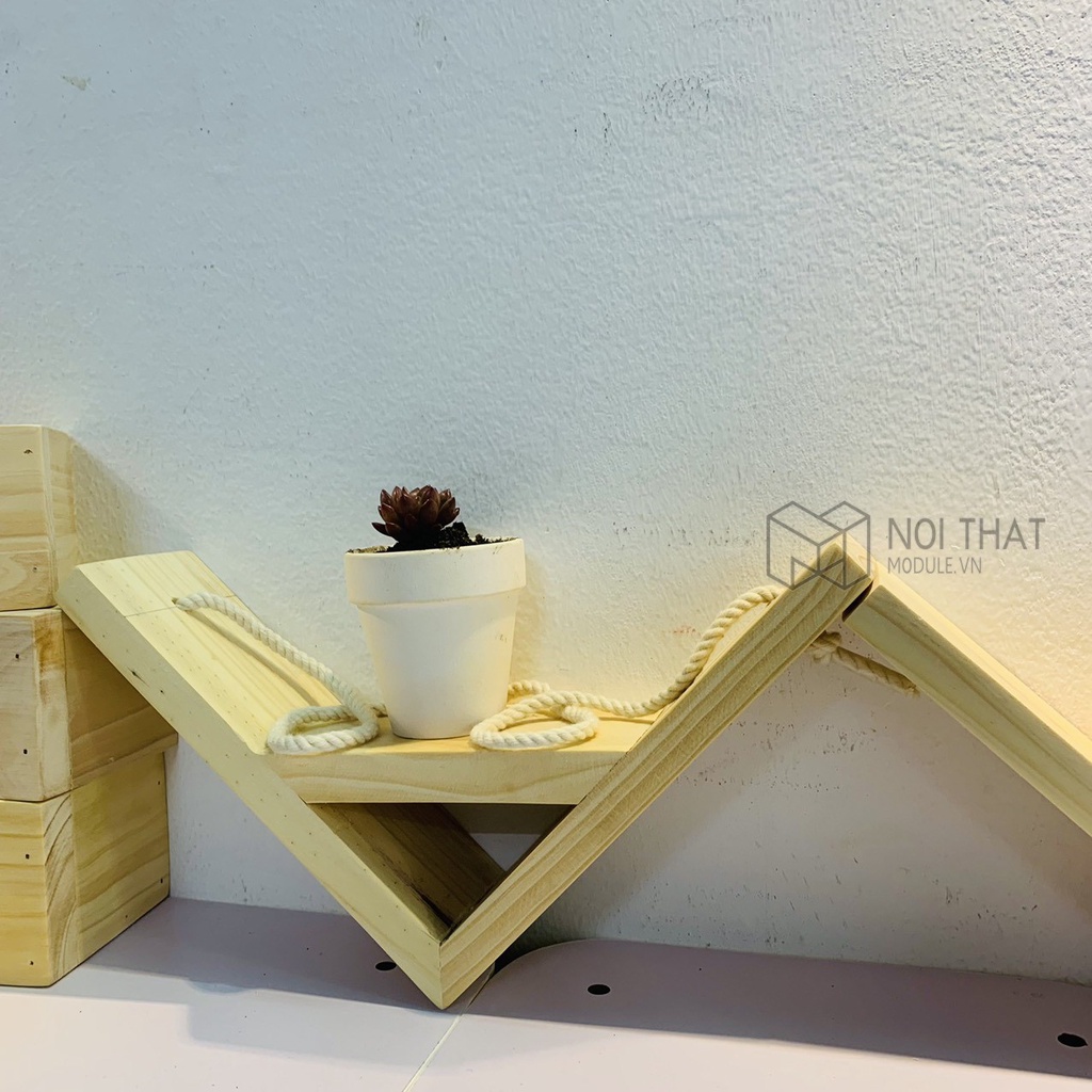 Kệ tam giác decor - đựng hoa trang trí treo tường gỗ thông tự nhiên