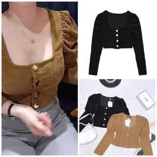 Áo nhung tăm tay bồng cổ vuông siêu xinh